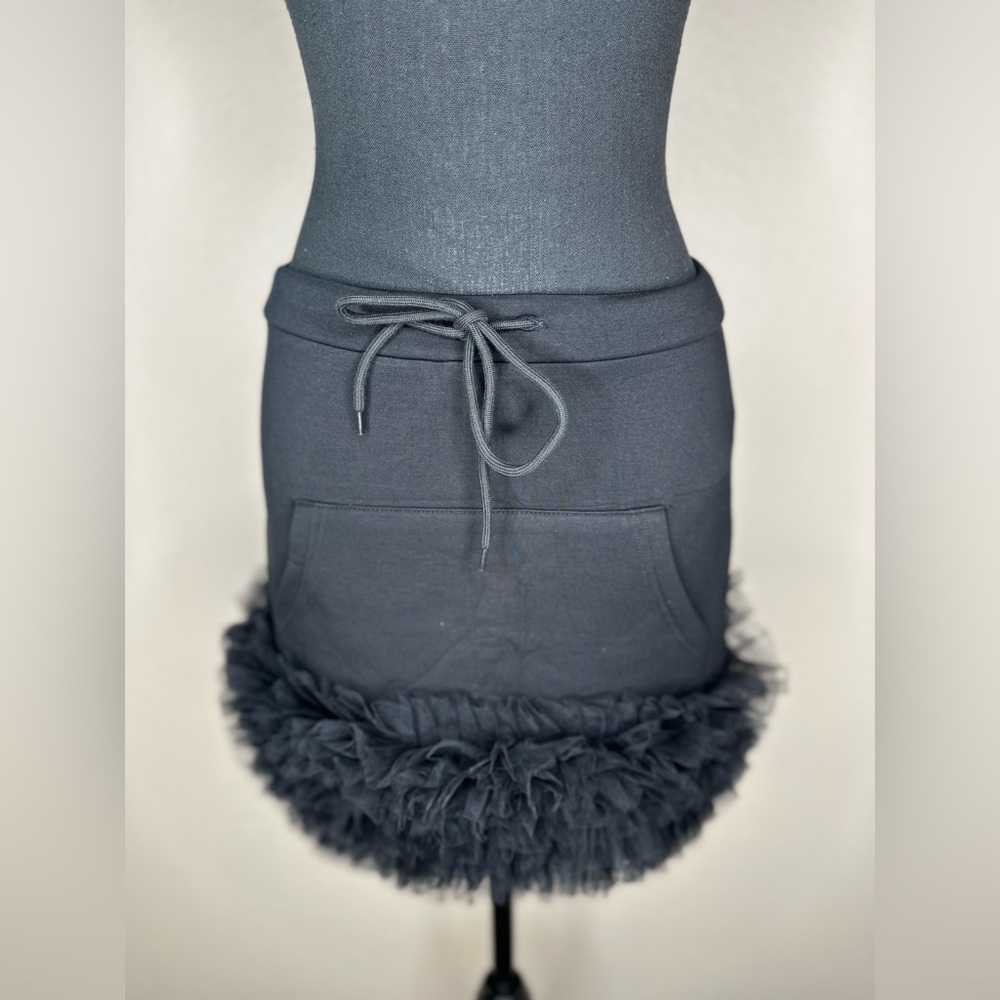 Women's Black Drawstring Ruffle Skort With Pockets